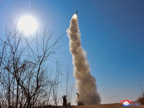 A test firing of a new anti-air missile in North Korea on Friday (Korean Central News Agency/Korea News Service via AP)