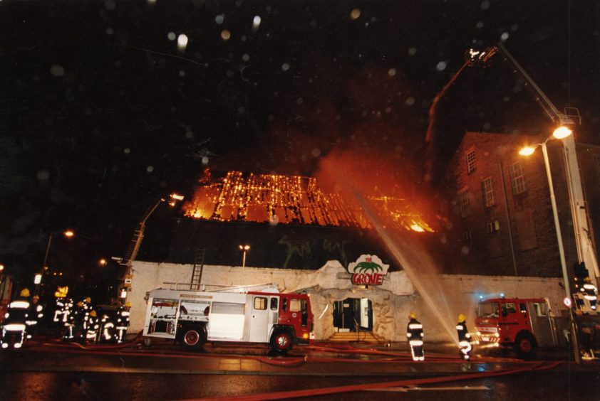 Firefighters battle the blaze at Coconut Grove in Dundee in 1994.