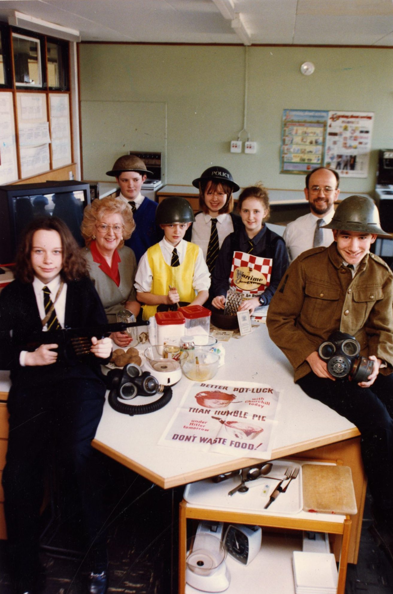 Arbroath Academy pupils, some wearing helmets, taking part in the war project. 