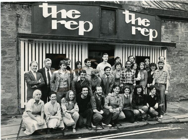 Dundee's new repertory company gather outside the building in 1980.