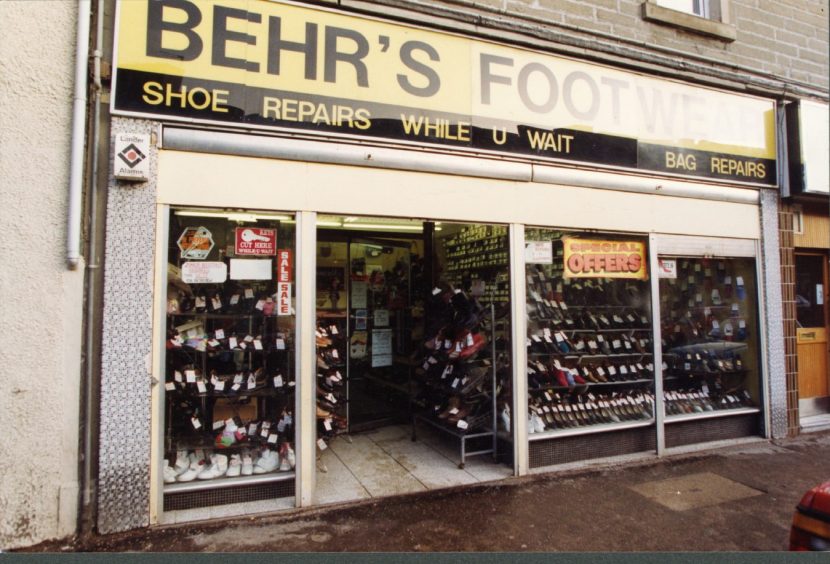 The exterior of Behr's Footwear in 1993.