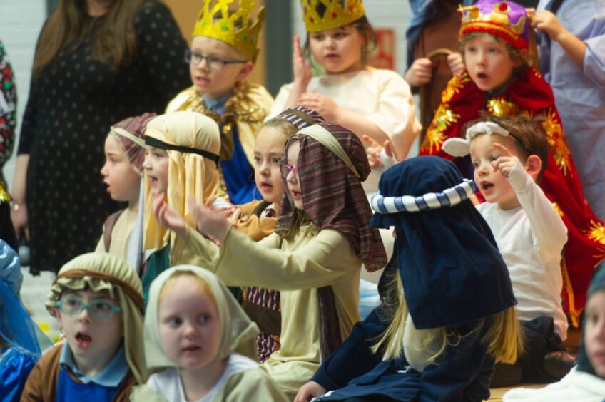 Children at Carlogie Primary School in costume for the Nativity play in 2018. 