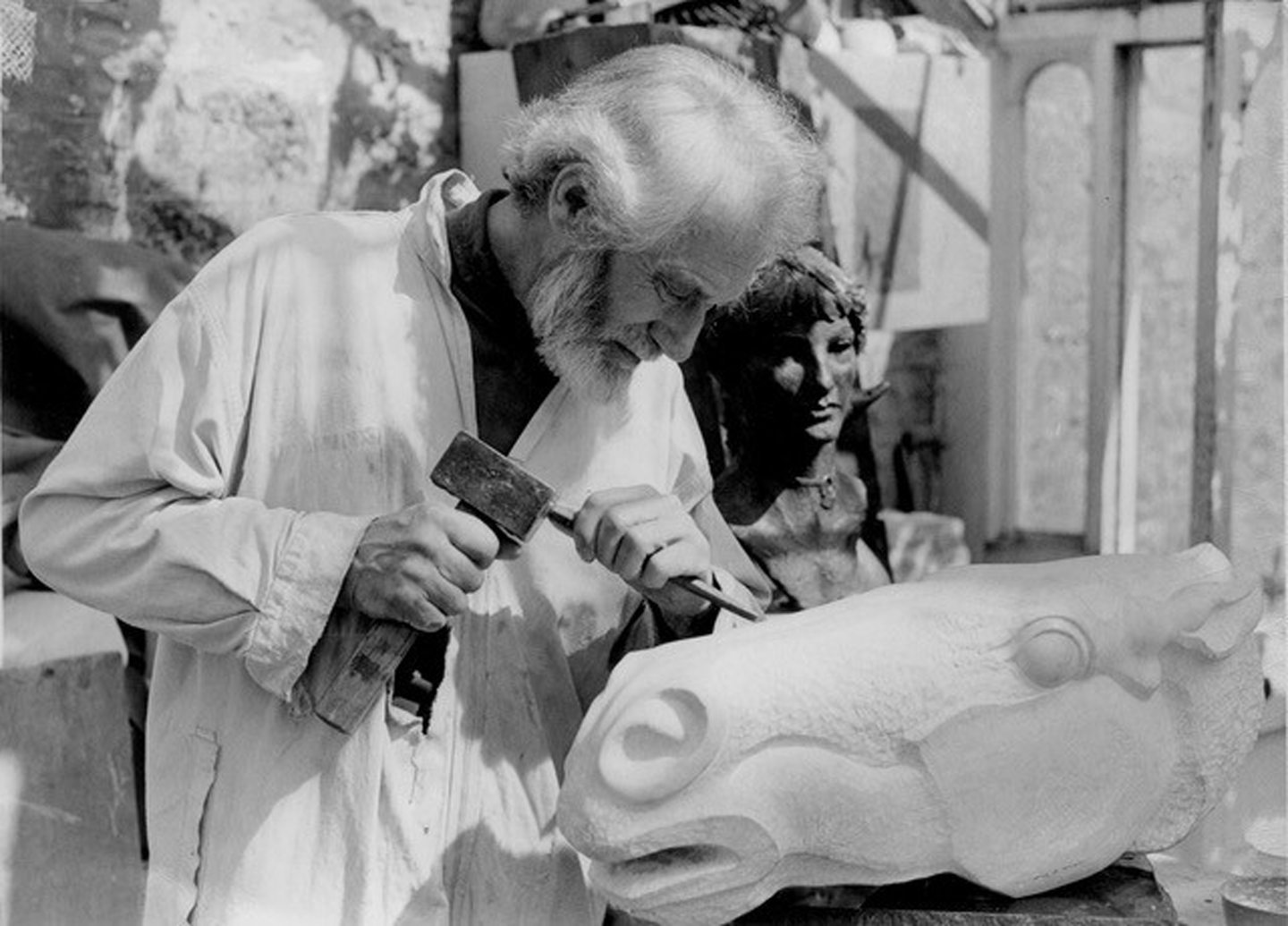 Peter Regent working on one of his sculptures.