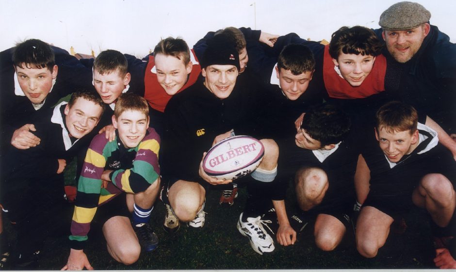 Scotland rugby captain Rob Wainwright puts pupils through their paces.