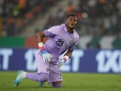 Stanley Nwabali was the hero in Nigeria’s penalty shoot-out win over South Africa (AP Photo/Themba Hadebe/PA)