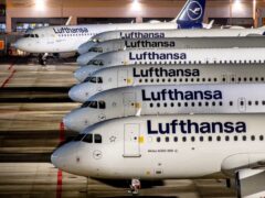Lufthansa aircraft parked at the airport in Frankfurt, Germany (Michael Probst/AP)