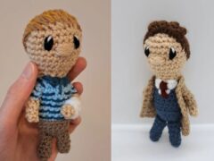 Ellie Coverdale’s crocheted depictions of Sam Tutty in Dear Evan Hansen and David Tennant as Doctor Who (Yorkshire Knitter/PA)