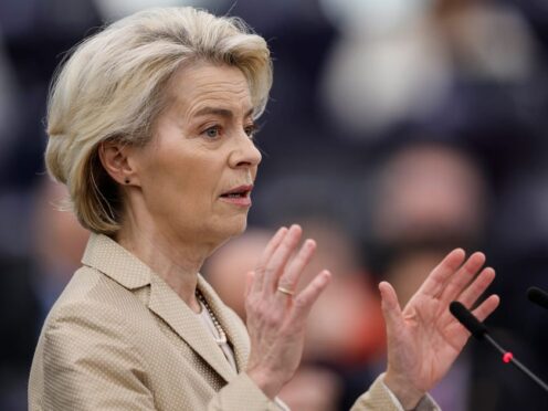 European Commission President Ursula von der Leyen delivers her speech on security and defence at the European Parliament in Strasbourg (AP)