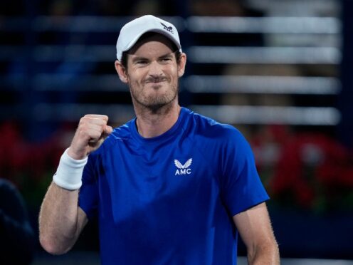 Andy Murray celebrates after beating Denis Shapovalov at the Dubai Open (AP Photo/Kamran Jebreili/PA)