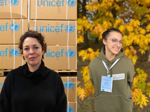 Actress Olivia Colman met with 15-year-old Solomiya from Kharkiv, Ukraine, to hear her inspiring story of resilience (Unicef/Asamoah/Solomiya/PA)