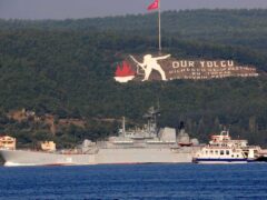 A Russian ship named Caesar Kunikov passes through the Dardanelles strait in Turkey en route to the Mediterranean Sea in 2015 (Burak Gezen/AP)
