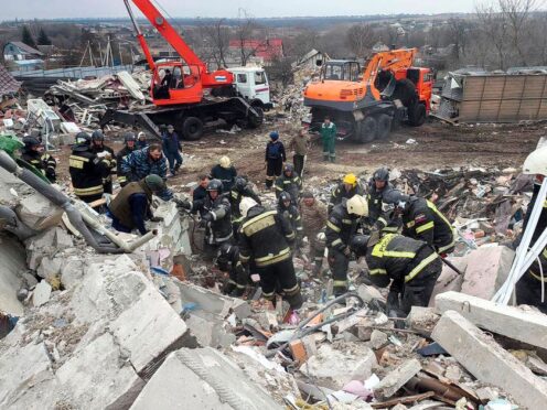 A building was destroyed in Nikolskoye village, Belgorod region (Belgorod Region Governor Vyacheslav Gladkov telegram channel via AP)