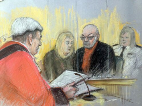 Court artist sketch of former glam rock singer Gary Glitter who was jailed for16 years for sexually abusing three schoolgirls (Elizabeth Cook/PA)