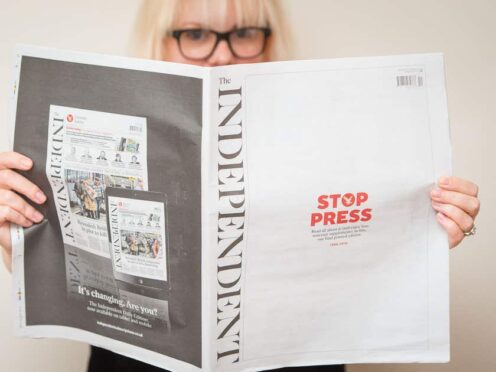 The Independent produced its last paper copy in 2016. (Dominic Lipinski/PA)
