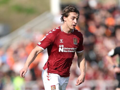 Northampton Town’s Louis Appere in action during the Sky Bet League Two match at Sixfields Stadium, Northampton. Picture date: Saturday March 26, 2022.