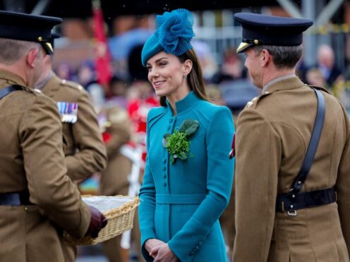 The Princess of Wales during a visit to the 1st Battalion Irish Guards for the St Patrick’s Day Parade in 2023 (PA)