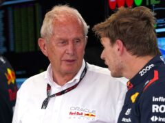 Red Bull Racing advisor Helmut Marko (left) speaks to Max Verstappen (Tim Goode/PA)