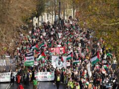Protesters on the Embankment, London, during a pro-Palestine march , organised by the Palestine Solidarity Campaign (James Manning/PA)