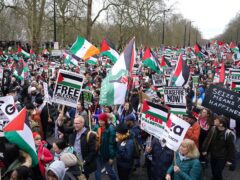 People take part in a pro-Palestine march in central London, organised by the Palestine Solidarity Campaign (Jordan Pettitt/PA)