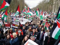 People take part in a pro-Palestine march in central London, organised by the Palestine Solidarity Campaign. Picture date: Saturday February 17, 2024. (Jordan Pettitt/PA)