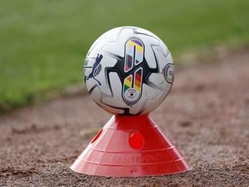 A general view of a match ball on a training cone during the Sky Bet League One match at Oakwell, Barnsley. Picture date: Saturday February 24, 2024.