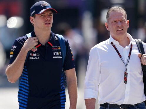 Max Verstappen (left) arrives with father Jos Verstappen at the Bahrain Grand Prix (David Davies/PA)