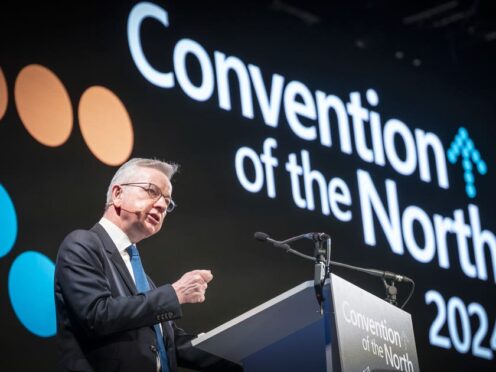 Secretary of State for Levelling Up, Housing and Communities, Michael Gove addresses the Convention of the North (Danny Lawson/PA)