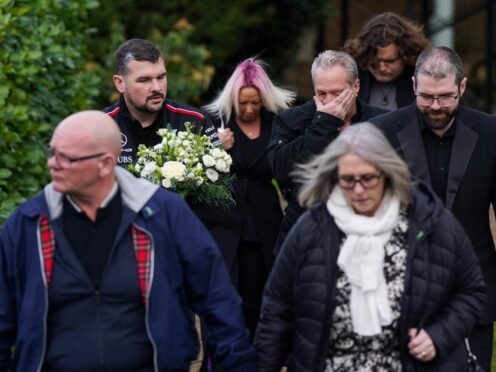 The family of Harry Dunn attending his second funeral, at Banbury Crematorium in Oxfordshire (Jacob King/PA)