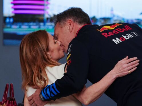 Christian and Geri Horner kiss before the Bahrain Grand Prix at the Bahrain International Circuit, Sakhir. Picture date: Saturday March 2, 2024.