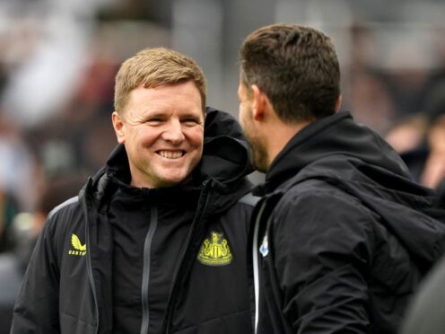 Newcastle head coach Eddie Howe (left) secured his 100th win as a Premier League manager against Wolves (Owen Humphreys/PA)