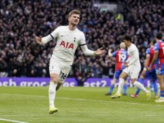 Timo Werner celebrates after he opened his account for Tottenham in their 3-1 win over Crystal Palace (Andrew Matthews/PA)