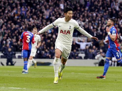Son Heung-min celebrates scoring to make it 3-1 for Tottenham against Crystal Palace (Andrew Matthews/PA)