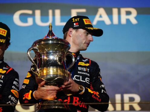 Red Bull Racing’s Max Verstappen celebrates victory during the Bahrain Grand Prix at the Bahrain International Circuit, Sakhir. Picture date: Saturday March 2, 2024.