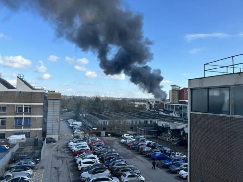 A fire near St Mary’s stadium, home of Southampton football club (Emily S/@esmith495/X/PA)