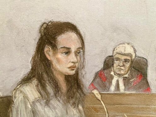 Court artist sketch by Elizabeth Cook of Constance Marten appearing at the Old Bailey (Elizabeth Cook/PA)