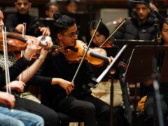 Members of the Afghan Youth Orchestra practice for their Breaking the Silence tour at London’s Southbank Centre (Lucy North/PA)