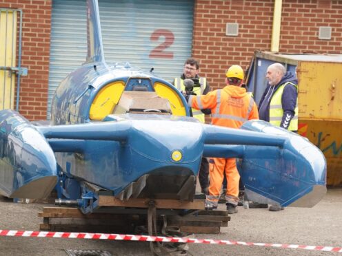 The restored Bluebird K7 before it was loaded onto a lorry in North Shields (Owen Humphreys/PA)