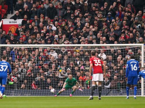 Manchester United’s Bruno Fernandes scores his side’s first penalty (Martin Rickett/PA)