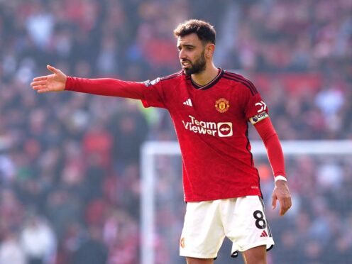 Manchester United’s Bruno Fernandes during the Premier League match at Old Trafford, Manchester. Picture date: Saturday March 9, 2024.