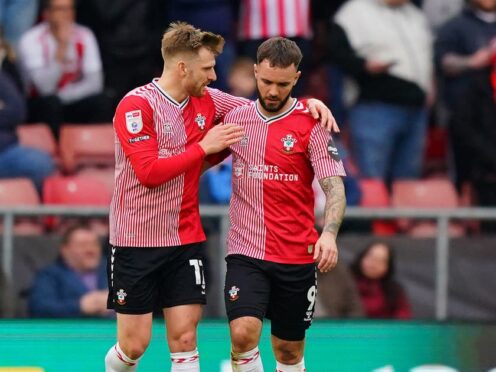 Southampton’s Adam Armstrong, right, celebrates scoring against Sunderland (Victoria Jones/PA)