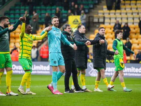 Norwich manager David Wagner (centre) saw his side thrash Rotherham 5-0 (Rhianna Chadwick/PA)