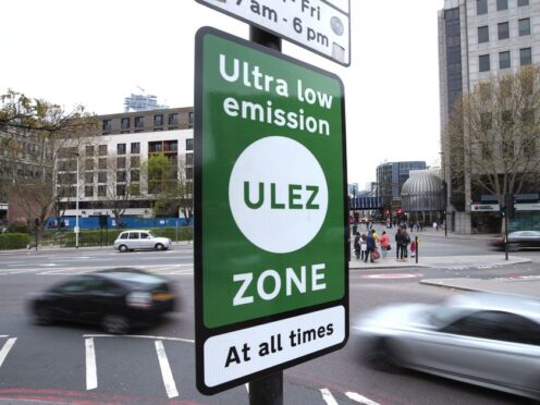 An information sign in central London for the Ultra Low Emission Zone (Ulez) (Yui Mok/PA)