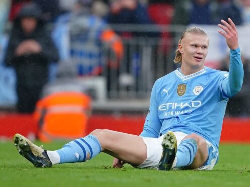 Manchester City’s Erling Haaland reacts during the Premier League match at Anfield, Liverpool. Picture date: Sunday March 10, 2024.