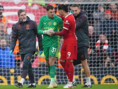 Ederson was injured in a collision with Liverpool’s Darwin Nunez (Peter Byrne/PA)