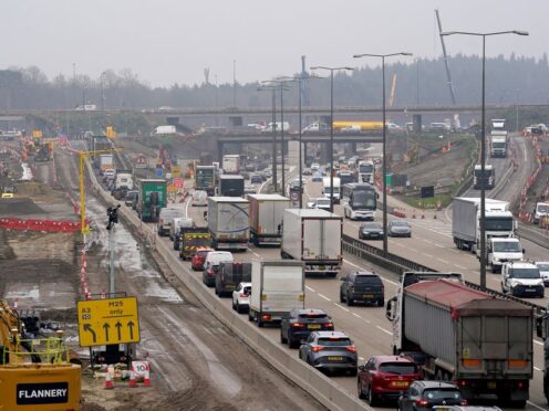 A view of traffic approaching junction 10 of the M25 in Surrey on Monday March 11 (Gareth Fuller/PA)