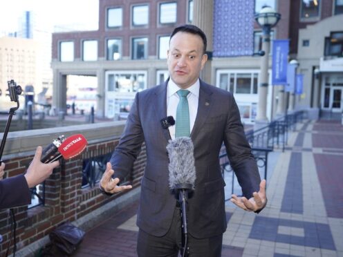 Taoiseach Leo Varadkar speaks to the media outside the Boston Harbor Hotel (Niall Carson/PA)