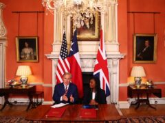 Governor of Texas Greg Abbott and Business Secretary Kemi Badenoch have signed a statement of mutual co-operation (Peter Nicholls/PA)