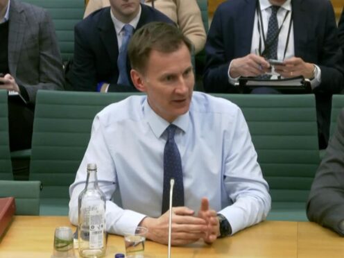 Chancellor Jeremy Hunt appearing before the Treasury Committee (House of Commons/PA)