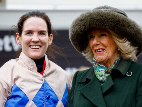 Queen Camilla (right) with Rachael Blackmore, rider of Captain Guinness and winner of the 15:30 Betway Queen Mother Champion Chase (Pete Cziborra/PA)