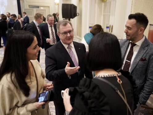 DUP leader Sir Jeffrey Donaldson attends the Northern Ireland Bureau breakfast at the Waldorf Astoria Hotel in Washington DC during his visit to the US for St Patrick’s Day (Niall Carson/PA)